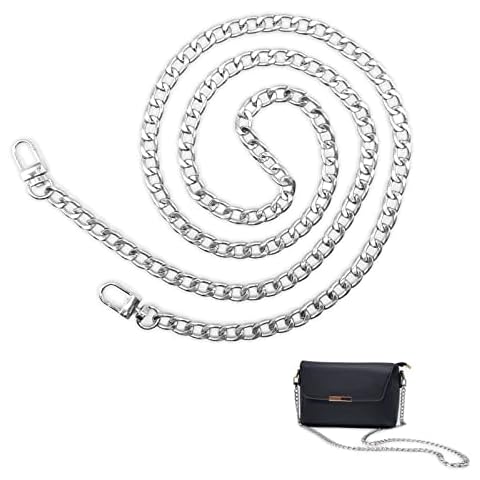 BLMHTWO Silver Bag Chain Silver Bag Chain Strap Silver Chain Handbag Strap with Adjustable Metal Buckles Silver Chain Bag Strap for DIY Purse Bag Shoulder Crossbody Handbags Crafts Making, 47in Long Cover