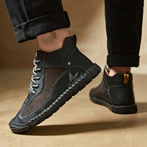 Mens Classic Handmade Leather Lace Up Non Slip Ankle Chukka Boots Casual Lightweight Round Toe High Top Walking Boat Shoes for Driving Daily Hiking 6
