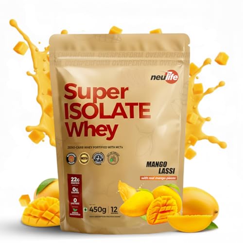 Image of Neulife Super Isolate Whey Protein 450 g | Max Absorption Protein Shake with Patented Ketofuel MCTs | Mango Lassi with Real Fruit
