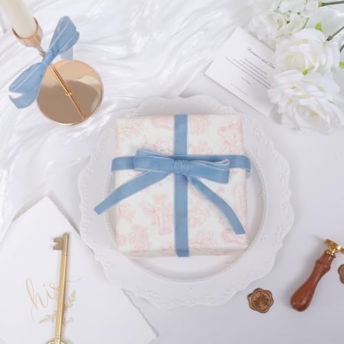 Image of QIANF Vintage Dusty Blue Velvet Ribbon Christmas Ribbon for Gift Wrapping Crafts Christmas Tree Ornaments Garland Decorations, 5 /8 Inch X 25Yd