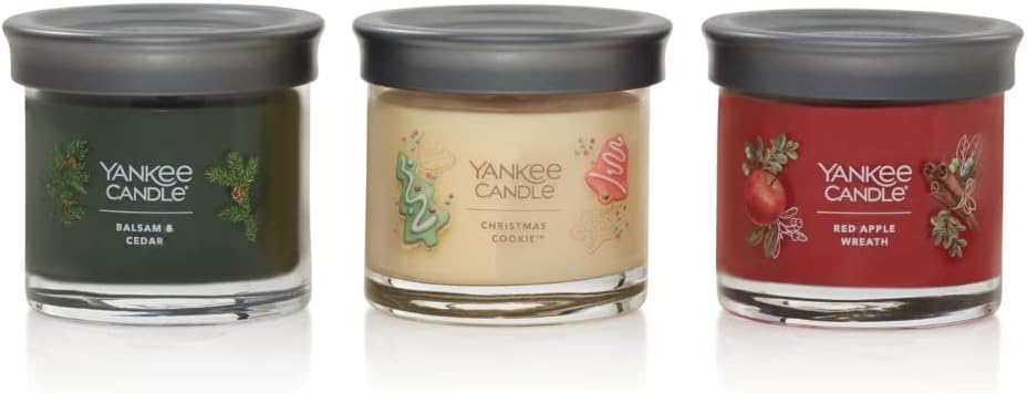 Yankee Candle Holiday Signature Small Tumbler Gift Set - Balsam & Cedar, Christmas Cookie, and Red Apple Wreath