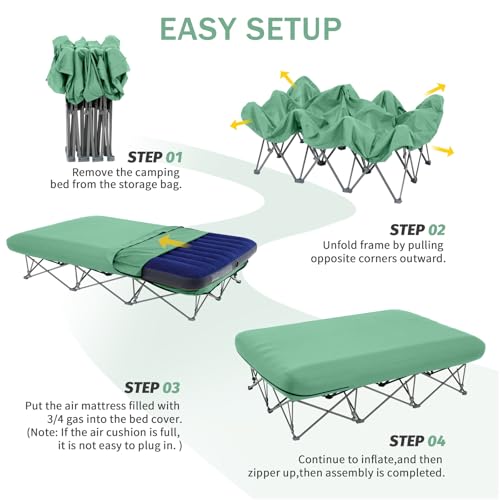Image of KAMPKEEPER Camping Cot,Camping Cots for Adults,Folding Camping Cot with Inflatable Air Mattress and Carry Bag,for Outdoor Travel Camp Beach Vacation (not Included The Airpump)