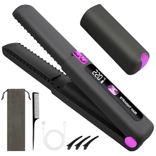 AYESY Piastra per Capelli e Arricciacapelli Senza fili 2 in 1,Mini Piastra per Capelli da Viaggio Portatile,6 Temperatura Regolabile,Batteria 4500mAh,Riscaldamento Rapido,Ricaricabile USB