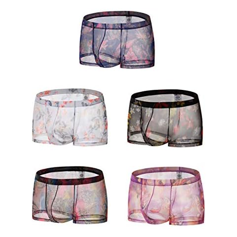 Banana Bucket Mens Sexy Lace Boxers Briefs Bohemian Transparent Underwear (5 Packs,XL) Cover