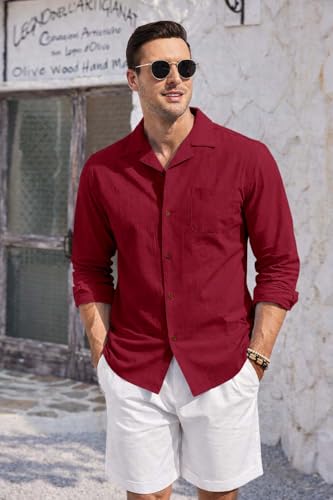 Image of Zombom Men's Cotton Blend Shirt with Full Sleeves Solid Pattern Cuban Collar Neck Line Regular Fit and Standard Length | Solid Shirt for Man Cotton | Shirts for Mans