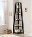 Black Finish Wood Wall Corner 5-Tier Bookshelf Bookcase Accent Etagere