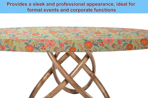 Image of The Furnishing Tree Elastic Cotton Round Dining Table Cover 36x36 in Inches Floral Multicolor on Green Base