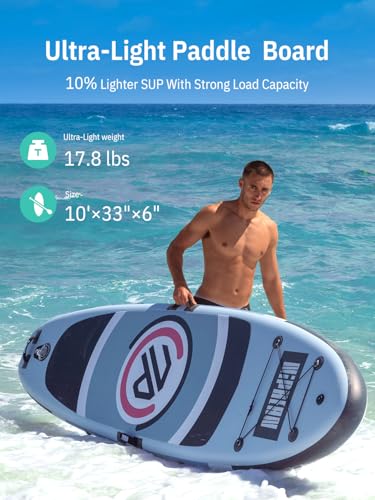Image of Niphean 10' Inflatable Paddle Board, Ultra-Light SUP for Beginners | Versatile Yoga Paddle Board with Durable SUP Accessories, 400lbs Capacity, Stand Up Paddle Boards for Adults & Youth