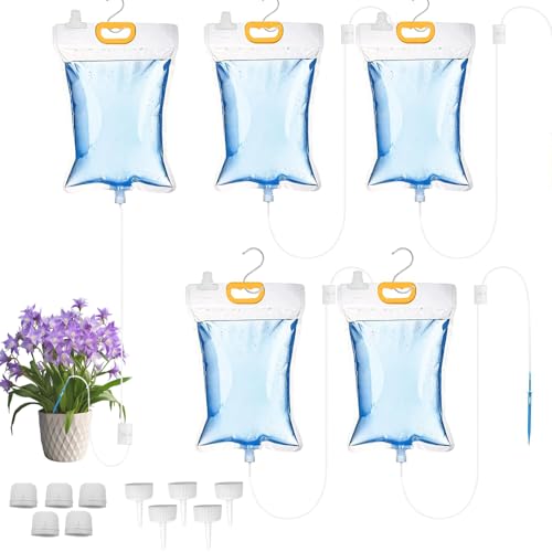 5 Pezzi 3.5L Irrigazione per Vacanze — Sistema Automatico a Goccia Senza Manutenzione con Valvola Regolabile e Senza Allacciamento all'Acqua — Ideale per Piante in Vaso, Balcone e Giardino