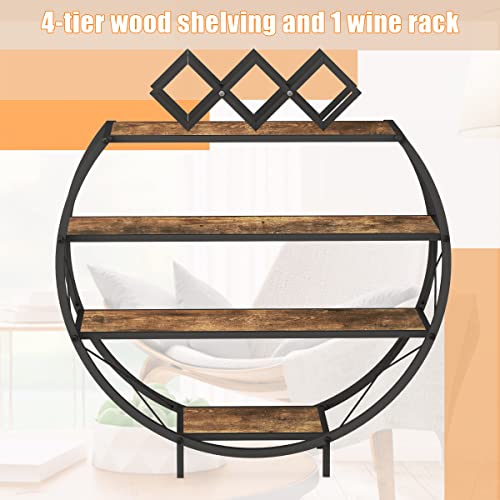 Apepro Demilune Console Table Industrial Entryway Table With 4-Tier Open Storage Shelf Wood And Metal Christmas Sofa Table With Wine Rack For Living Room Hallway Display Vintage Rustic Brown #TOP6