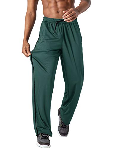EKLENTSON Men's Athletic Running Pants Workout Training Pants Zip Pockets Yoga Pants Open Bottom Sweatpants for Men Green