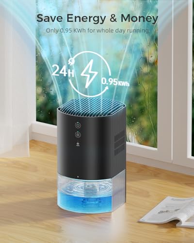 Image of Small Dehumidifiers for Bathroom, Bedroom, Dorm Room, Home, RV, Closet, Wardrobe, Office, Portable Dehumidifier with Auto Shut Off, Auto Defrost, Colorful Light, Ultra Quiet, Energy Saving, 35 OZ