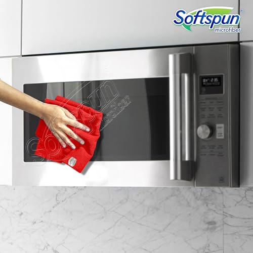 Image of SOFTSPUN Microfiber Cleaning Cloths, 50X50 cms 4 pcs Towel Set 340 GSM Red! Highly Absorbent Lint and Streak Free Multipurpose Wash Cloth for Kitchen Car Window Stainless Steel Silverware.