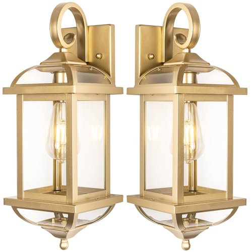 Roravilila 2-Pack 18&rdquo; Gold Light Fixtures Outdoor Wall Lights Exterior Lanterns, Brass Porch...