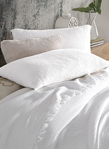 DestinyHomeTex Organic Cotton US Standard Pillowcases Set of 2 (20 x 26 Inches) – 4-Layer Muslin, Ultra Soft & Breathable, No Ironing Required, Lightweight Pre-Washed Pillow Covers (White)