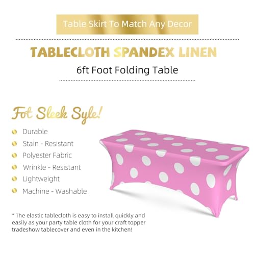 Nappe extensible anti-vent élasthanne pois roses table rectangle - 6