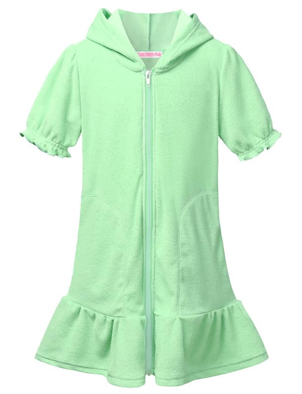 CHILDRENSTAR Girls Swim Coverups Terry Swimsuit Cover-Up Hooded Zip-Up Beach Robe