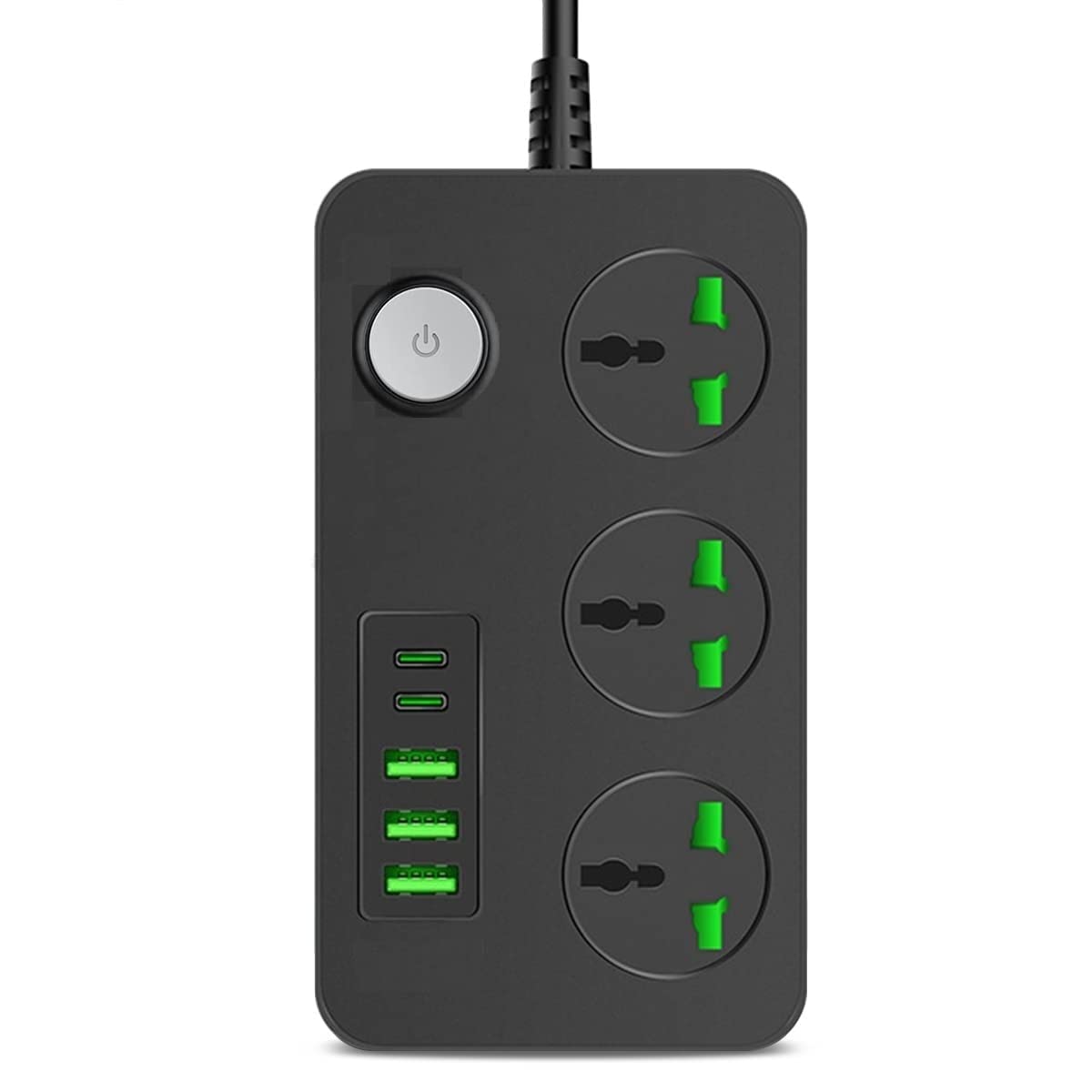 Extension Board, Power Strip with 20W Fast Pd/Type C, 2500W 10A Extension Cord with 3 Universal Socket, 38W USB Fast Charging Ports, 3-Pin Surge Protection for Home Office 250 Volts Black-image-38