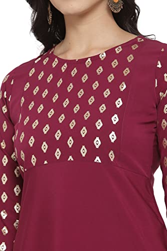 Image of Women's Crepe Printed Straight Kurti (ALC4039MLB Mulberry X-Small)