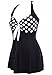 Produktbild ALICECOCO Damen Retro Polka Schwimmen Kostüm Kleid Plus Size ein Stück Bademode mit Boyshort Bottom, Schwarz-weiß, EU 38-40
