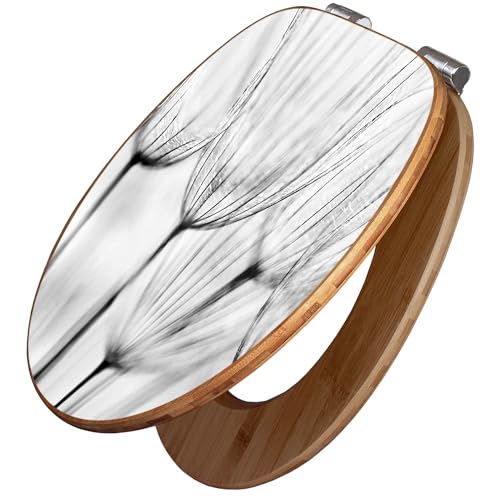 banjado Design WC Sitz Bambus Absenkautomatik 45,8x37,5cm / Toilettendeckel mit Absenkautomatik Holz/hochwertiger Bambus Klodeckel/WC-Sitz für gängigen Toiletten/Motiv Pusteblumen SW