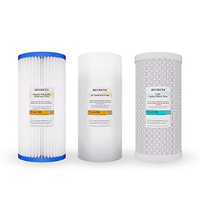 Max Water Replacement Filter Set for 10" BB Whole House Water filter System - 10" x 4.5" size Water Filters Pleated, Polypropylene Sediment, CTO Carbon Water Filters (3 Pack)
