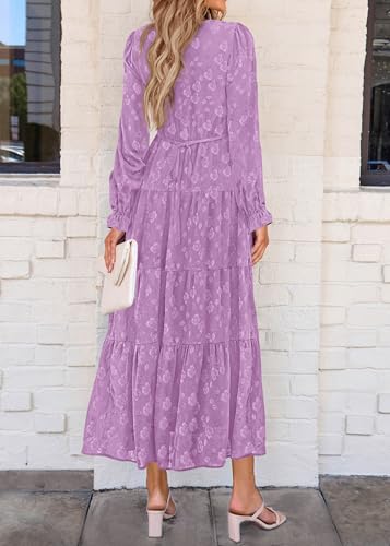 Image of KIRUNDO Spring Wedding Guest Dresses for Women 2026 Maxi Floral Long Sleeve Elegant Ruffle Tiered Flowy Party Long Dress