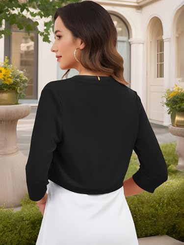 Image of Women's Long Sleeve Shrugs Lightweight Open Front Cropped Cardigan for Women S-2XL