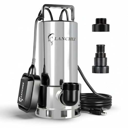 LANCHEZ 1.6HP Stainless Steel Sump Pump, 6000GPH High Flow Submersible Water Pump with Float Switch, Automatic Transfer Water Pump for Pool Basement Flooded Pit Sewage Sink Tub with 16FT Cord
