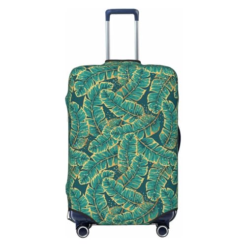 Gold And Green Tropic Leaves Luggage Cover Washable Elasticated Luggage Covers For Suitcase Tsa Approved Stylish Dust And Scratch Resistant Luggage Case Protector For Kids And Adults