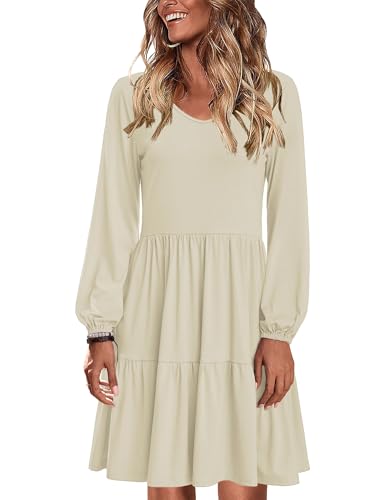 Zeagoo Damen Langarm Kleid Herbst Basic Damenkleider Elegant Rundhals Winterkleid Kurzes Kleid A Linie Freizeitkleid mit Taschen S