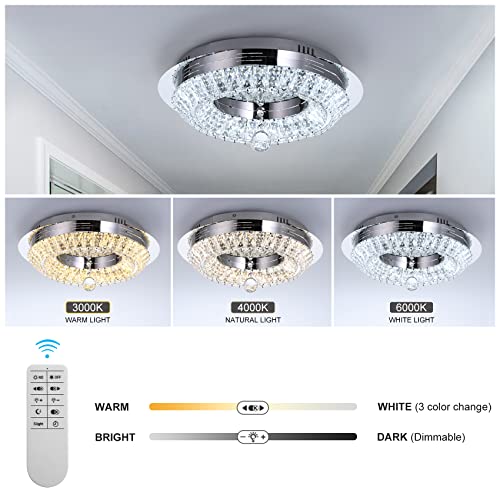 Cocostar Crystal Ceiling Lights, Modern Crystal Chandeliers Ceiling Light 16 Inch, 16W/32W Max, Dimmable, Timmer, 3 Color Changed Flush Mount Crystal Chandeliers For Bathroom, Bedroom, Living Room #TOP2