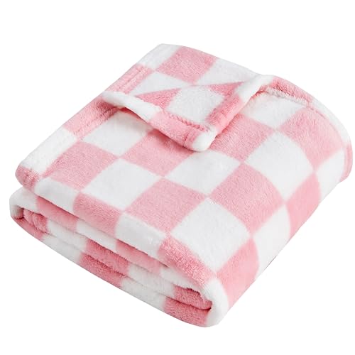 Image of Yurhap Checkered Baby Blanket for Girls Pink Fleece Baby Blankets for Girls Boys, Warmer Comfort Lightweight Bed Blanket for Toddlers Infants or Newborn, 30''x40'', Pink