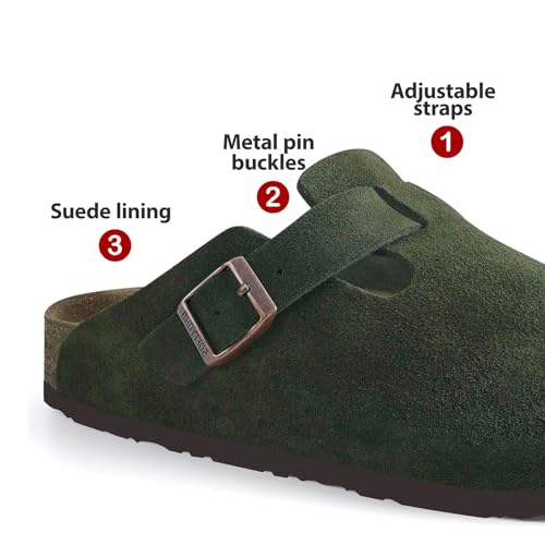 Image of SOFTYOHO Clogs for Women Men, Mules with Arch Support and Adjustable Buckle, Suede Leather Cork Footbed Potato Shoes