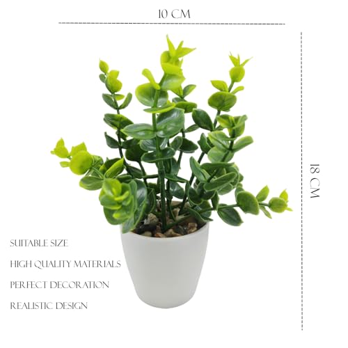 Image of KARP Artificial Potted Plants, 18Cm Height Faux Eucalyptus (Nilgiri or Safeda) Plant with White Pot Home Decor, Indoor Artificial Ornamental Plants for Living Room, Office Desk & Bathroom, Decorative