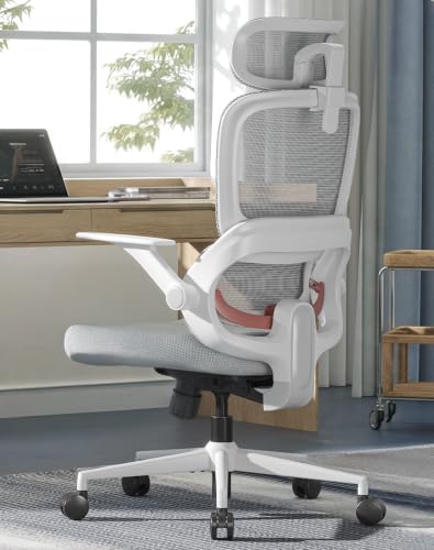 Image of SIHOO B100 SE Office Chair, Soft Memory Foam Desk Chair with Adaptive Lumbar Support & 2D Flip-up Armrests, 135 tilt Computer Chair for Home Office, White