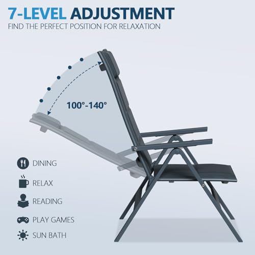 Devoko Juego de 2 Silla Plegable de jardín de Aluminio - Sillón de jardín Exterior Ajustable en 7 Posiciones, Silla portátil con Respaldo Alto Apta para Todas Las mesas de jardín, terraza y Piscina - imagen 3