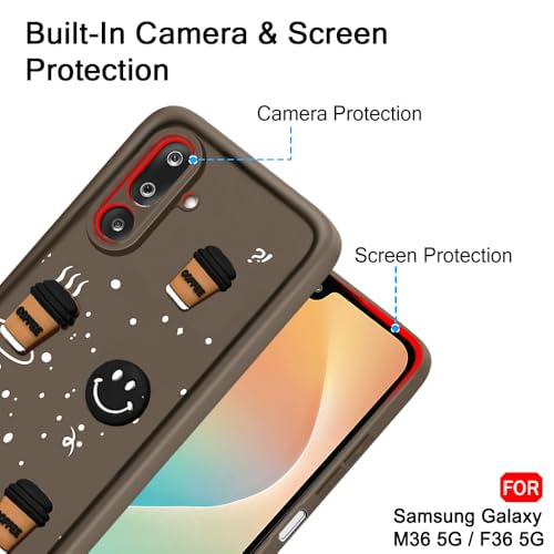Image of TheGiftKart Back Cover Case for Samsung Galaxy M36 5G / F36 5G | Cute Fun Cartoon 3D Smiley Coffee Case | Full Camera Protection | ShockProof Back Cover Case for Samsung M36 / F36 5G (Silicone, Brown)