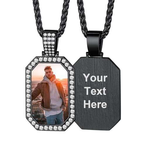 Custom4U Picture Necklace Personalized Photo for Men Women Steel/18K Gold Plated/Black Custom Angel Wings/Heart Pendant Necklace with Picture Memory Circle Chain 18-30 Inch,Hip Hop Jewelry+G