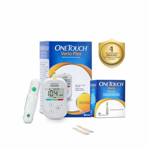 Image of OneTouch Verio Flex glucometer with 10+25 Test Strips | Sync your results with OneTouch Reveal mobile app| Simple & accurate testing of blood sugar | Includes 10 Sterile Lancets + 1 Lancing device