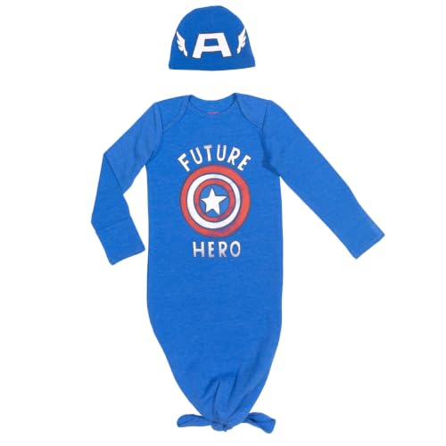 Image of Marvel Baby Boys' 2-Piece Sleepwear Gown and Hat Set Newborn to Infant