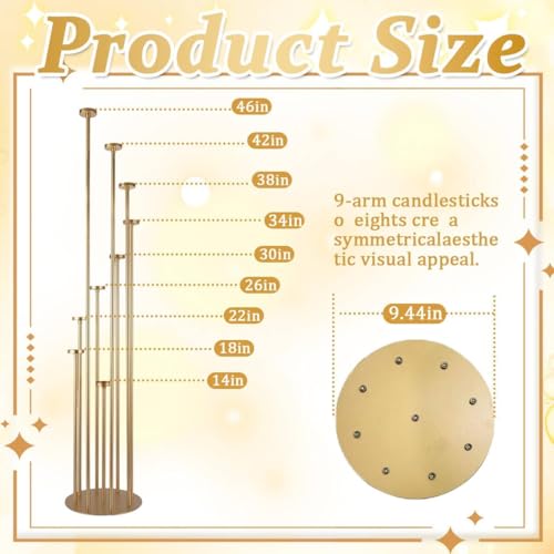 Fullvaseer Gold 9 Arm Pillar Candle Holder,Metal 9 Arm Candelabra for Christmas Wedding Home Halloween Party Decoration(46.3inch) - Cosy Home Interiors Fullvaseer Gold 9 Arm Pillar Candle Holder,Metal 9 Arm Candelabra for Christmas Wedding Home Halloween Party Decoration(46.3inch) - Image 3