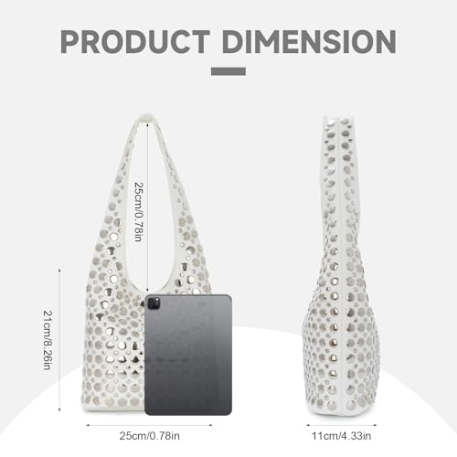 GOKTOW Trendy Y2K Studded Vegan Leather Tote Bag - Rivets Bucket Shoulder Handbag for Daily & Party2