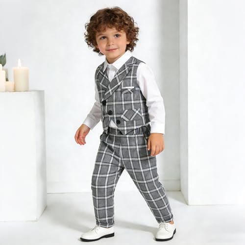 Image of Volunboy Toddler Suit Boys Formal Wedding Guest Dress Outfit | graduation dress clothes, gentleman ring bearer bowtie outfit, back-to-school pants set, birthday photoshoot dressy outfit
