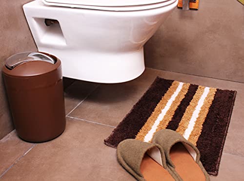 Image of Flooring India Co Bath Mat Super Soft, Anti Slip Stripe Mats (Chocolate, 38x58 cm) Pack of 1