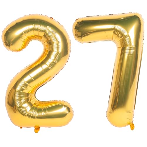 Image of 40 Inch gold Number Balloons 27 Helium Foil Mylar Balloon | Birthday Party banquet Decoration 27
