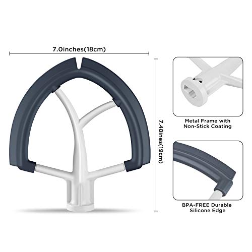 Flex Edge Beater for KitchenAid Mixer 6 Quart Bowl- Lift,Flat Beater with Flexible Silicone Edges Scraper-Metal Frame Mixing Attachment