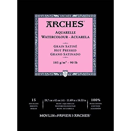 Arches Bloc para acuarela encolada 1 lado (15 hojas) – grano satinado – blanco natural 185 g/m2 – A3