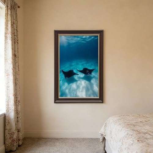 Manta Rays décoration murale toile chambre : tableau bleu épuré