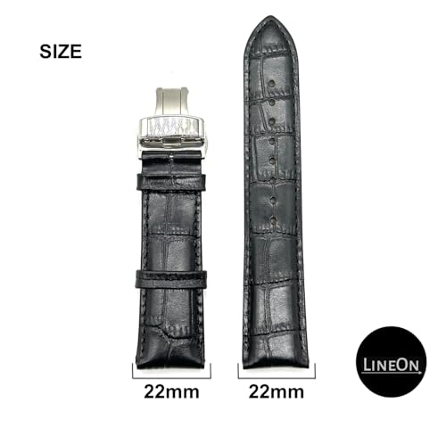 Image of Lineon 22mm Half Padded Premium Leather Mens Watch Strap with ButterFly Lock For Branded Watches Tool and Pins Include